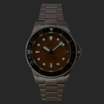 Ratio FreeDiver GMT Series Sapphire Stainless Steel Orange Dial Automatic RTF055 200M Men's Watch