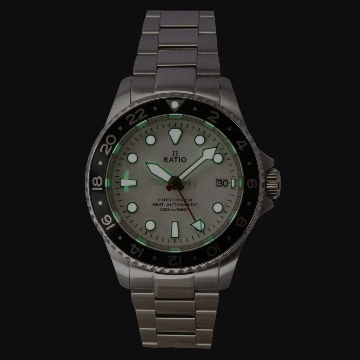 Ratio FreeDiver GMT Series Sapphire Stainless Steel White Dial Automatic RTF057 200M Men's Watch