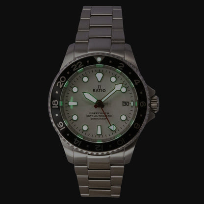 Ratio FreeDiver GMT Series Sapphire Stainless Steel White Dial Automatic RTF057 200M Men's Watch