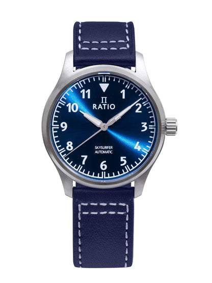 Ratio Skysurfer Pilot Blue Sunray Dial Leather Automatic RTS302 200M Men's Watch