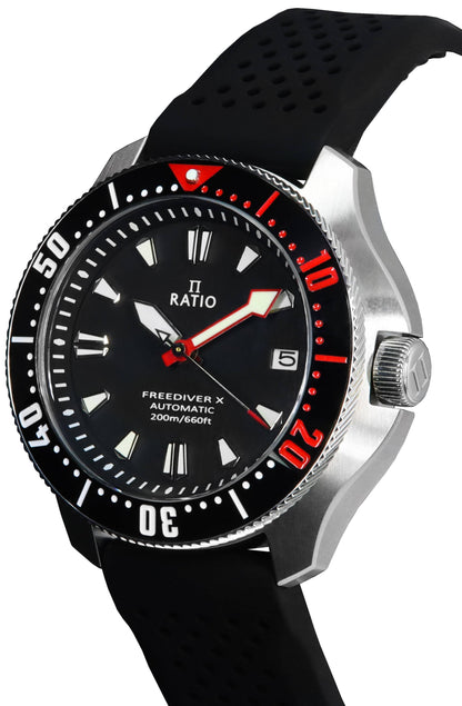 Ratio FreeDiver X Marine Black With Black Ceramic Inlay Automatic Diver RTX001 200M Men's Watch