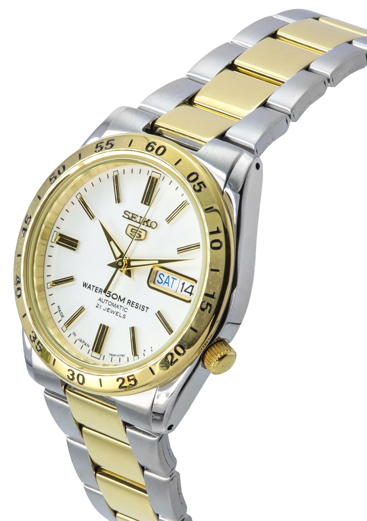Seiko 5 Two Tone Stainless Steel White Dial 21 Jewels Automatic SNKE04J1 Unisex Watch