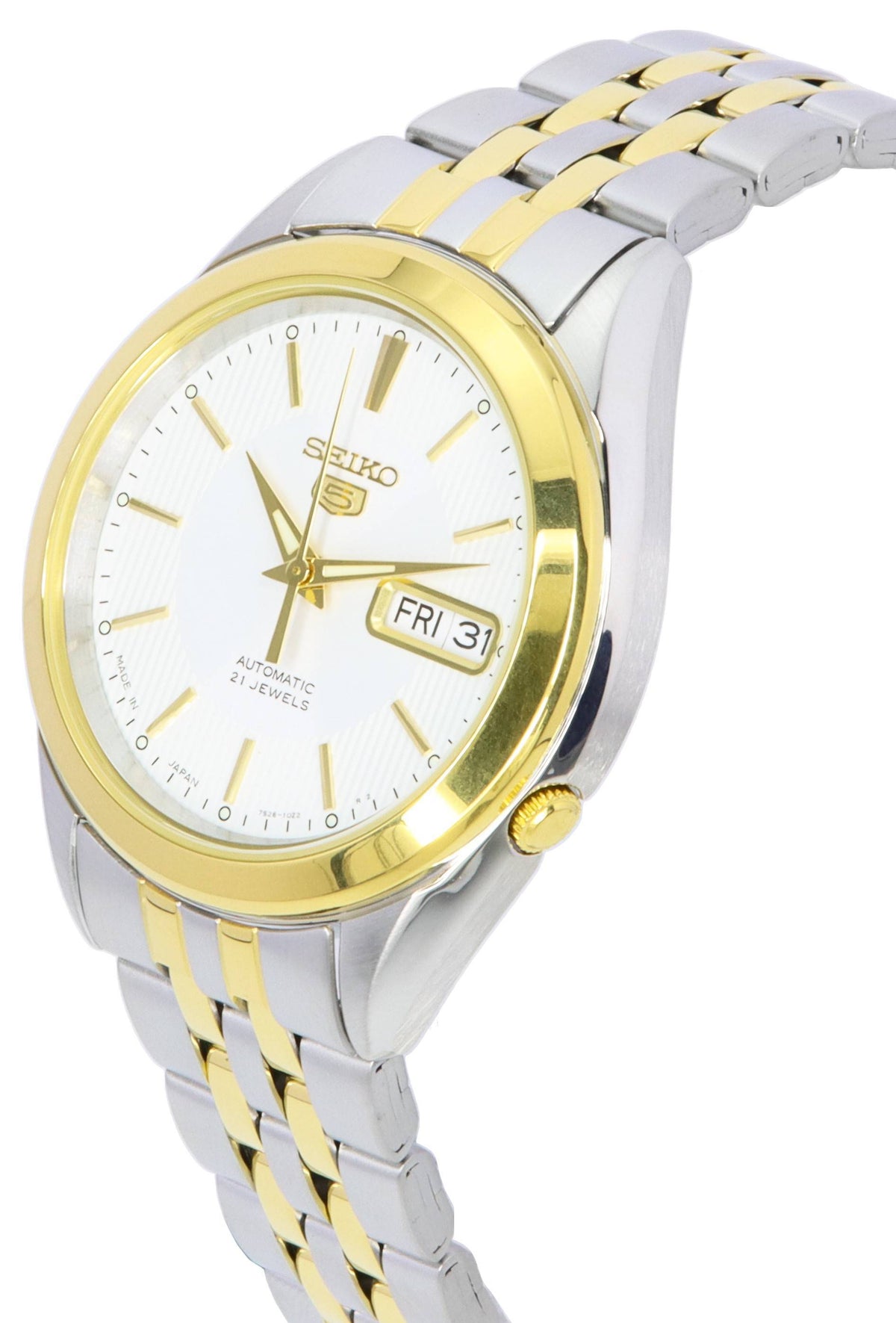 Seiko 5 Two Tone Stainless Steel White Dial Automatic SNKL24 SNKL24J1 SNKL24J Men's Watch