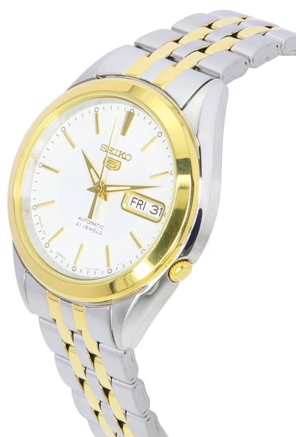Seiko 5 Two Tone Stainless Steel White Dial Automatic SNKL24 SNKL24J1 SNKL24J Men's Watch