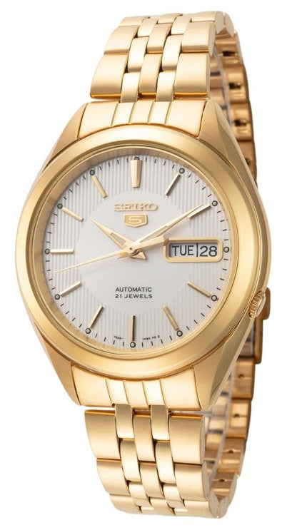Seiko 5 Gold Tone Stainless Steel White Dial 21 Jewels Automatic SNKL26K1 Men's Watch