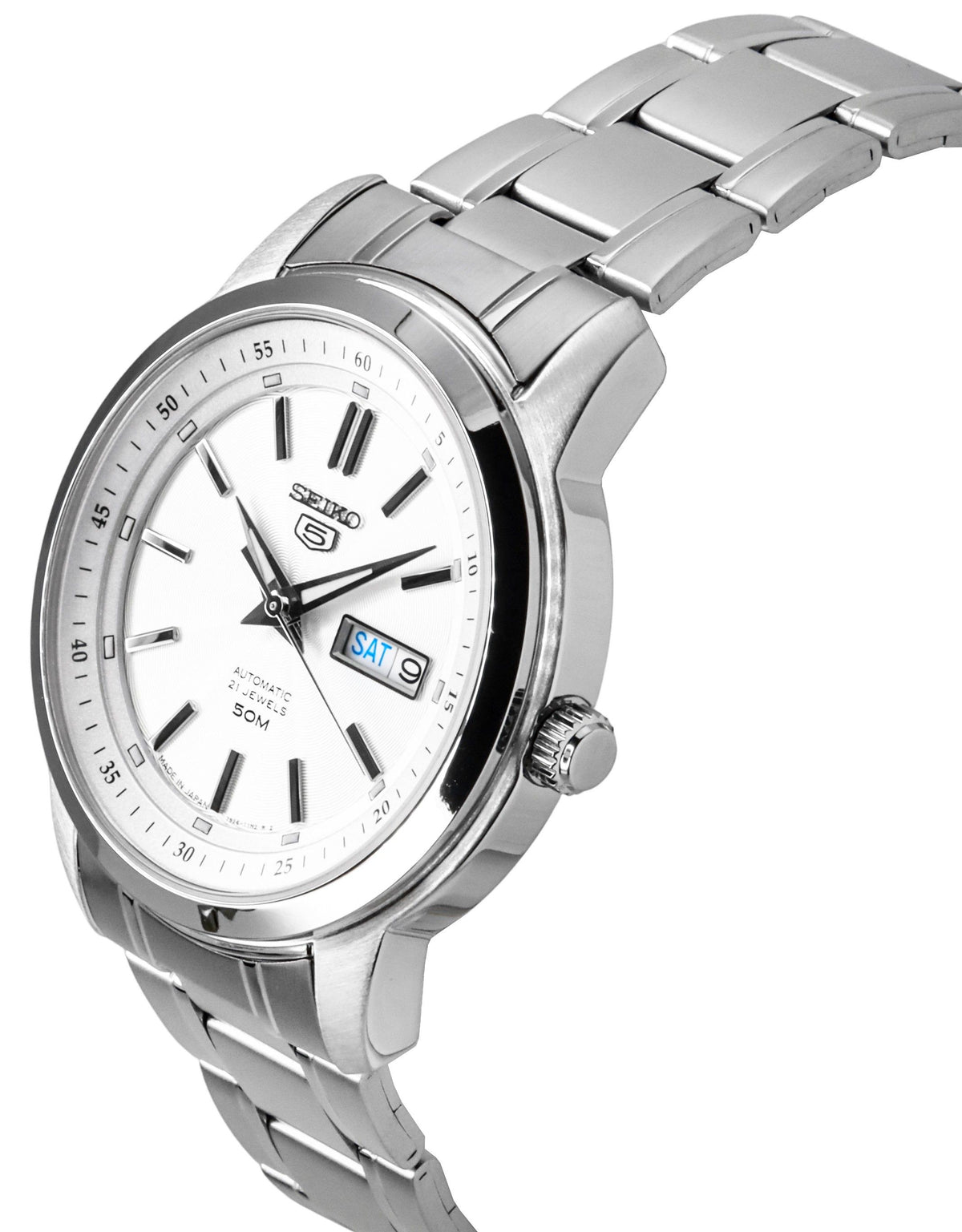 Seiko 5 Stainless Steel Silver Dial 21 Jewels Automatic SNKM83J1 Men's Watch