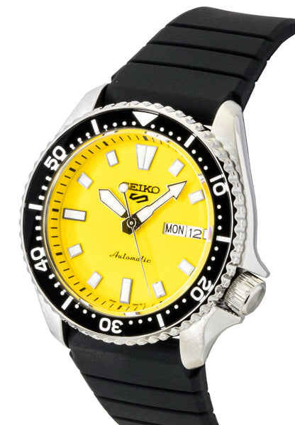 Seiko 5 Sports SKX Redux Silicone Strap Yellow Dial Automatic SRPL87K1 100M Men's Watch