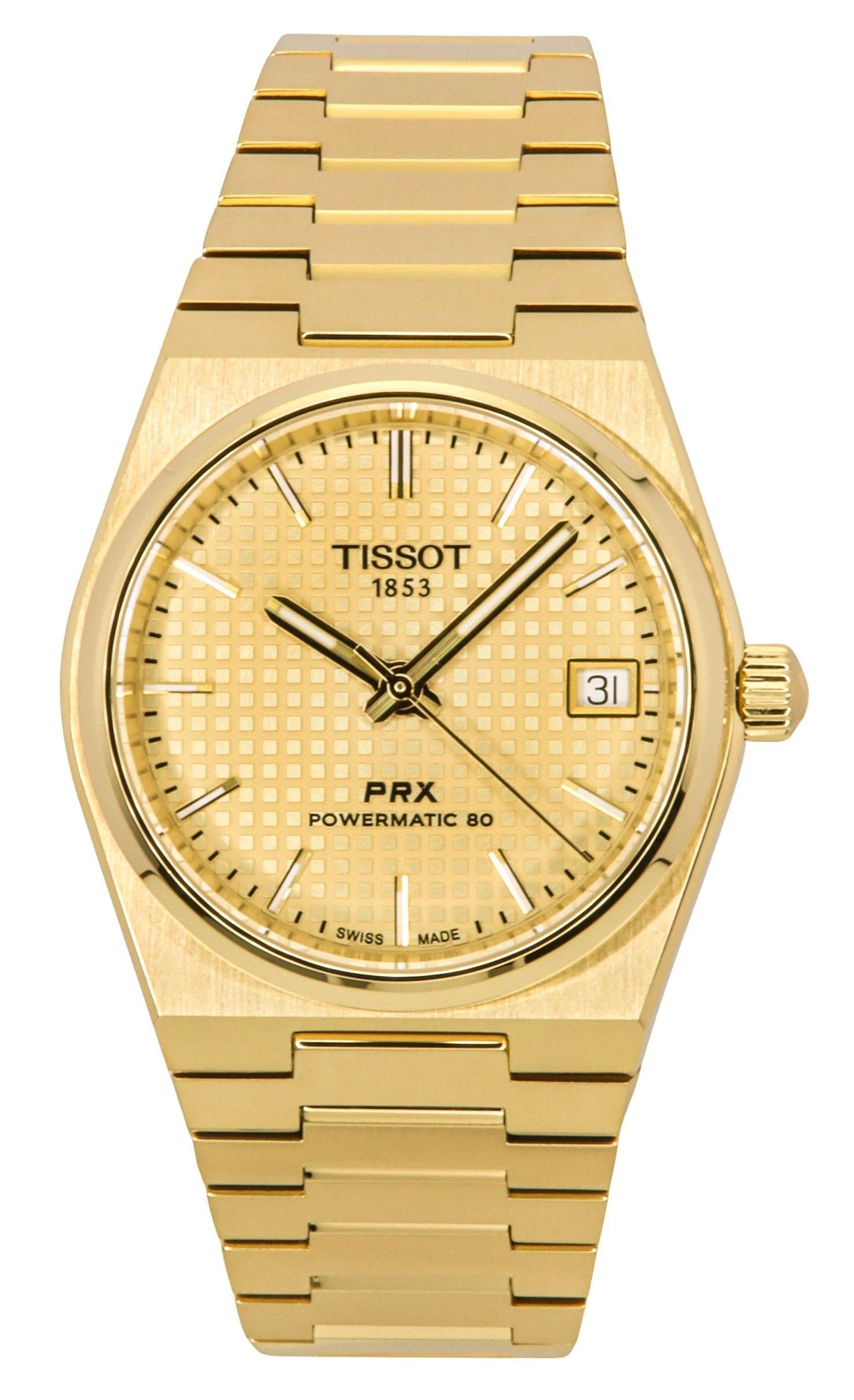 Tissot PRX Powermatic 80 Gold Tone Stainless Steel Champagne Dial Automatic T137.207.33.021.00 100M Women's Watch