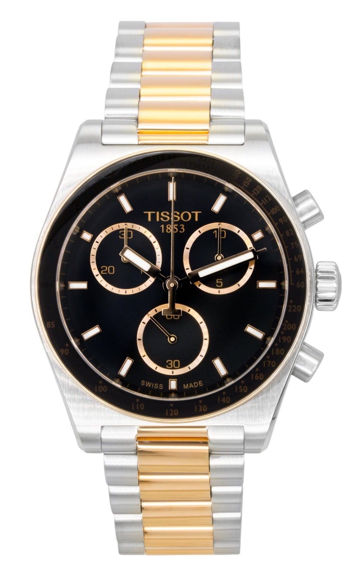 Tissot PR516 Chronograph Two Tone Stainless Steel Black Dial Quartz T149.417.22.051.01 100M Men's Watch