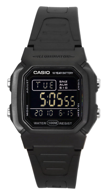 Casio Digital Black Dual Time Resin Strap Quartz W-800H-1BV 100M Men's Watch