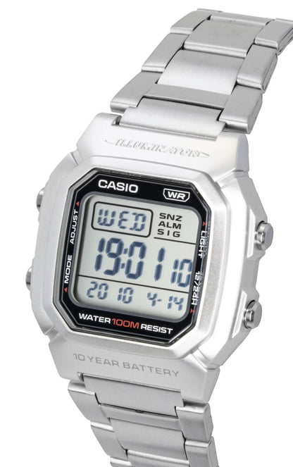 Casio Digital Stainless Steel Bracelet Quartz W-800HD-1AV 100M Men's Watch