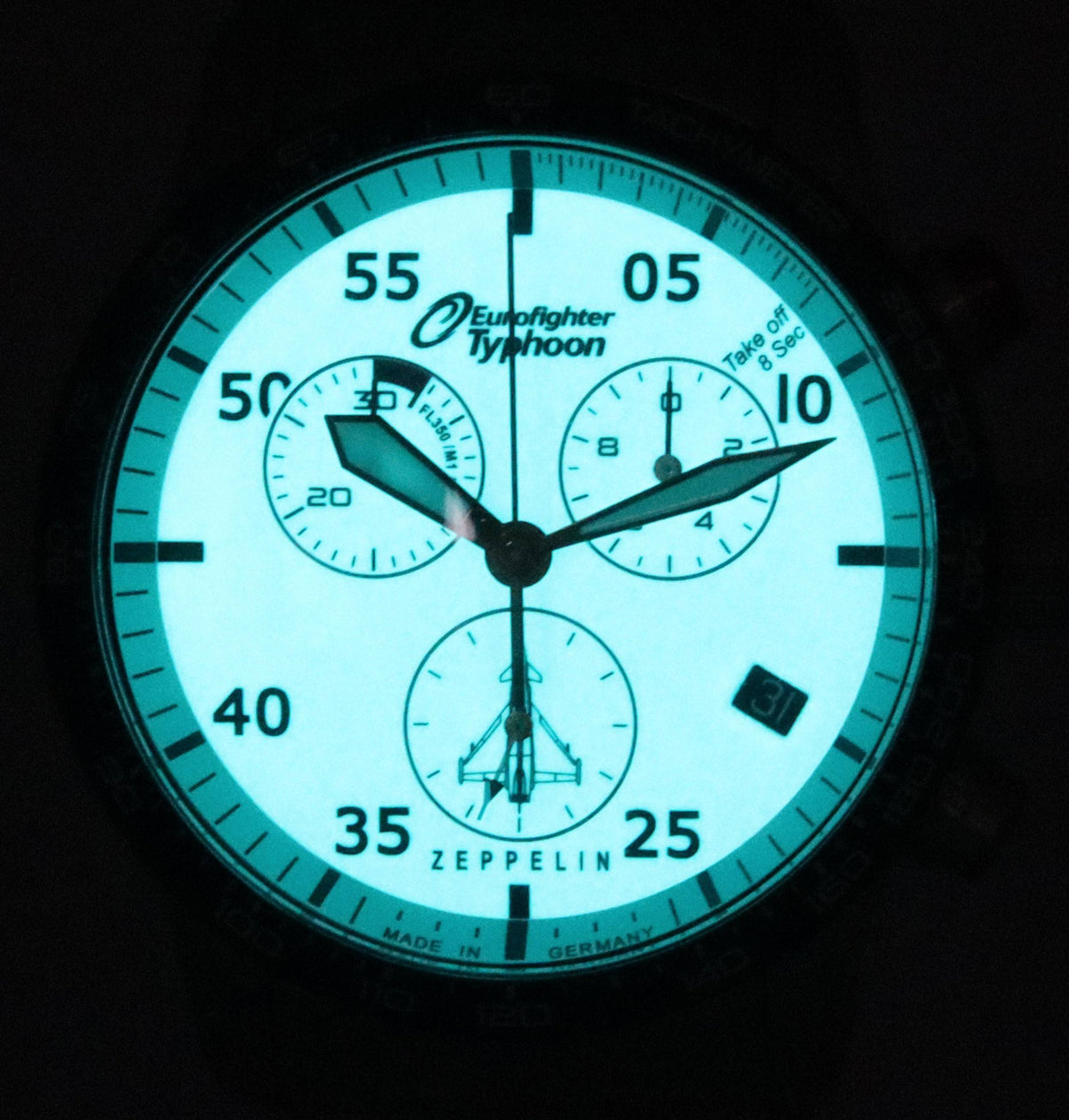 Zeppelin Eurofighter Typhoon Chronograph Beige Luminous Dial Quartz 7298M-5 7298M5 100M Men's Watch