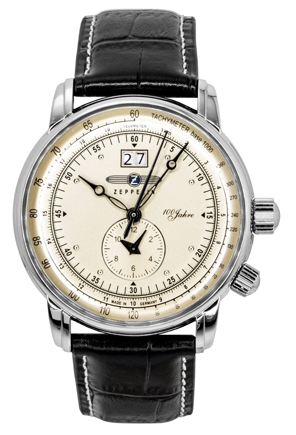Zeppelin 100 Years GMT Leather Strap Champagne Beige Dial Quartz 76405 Men's Watch