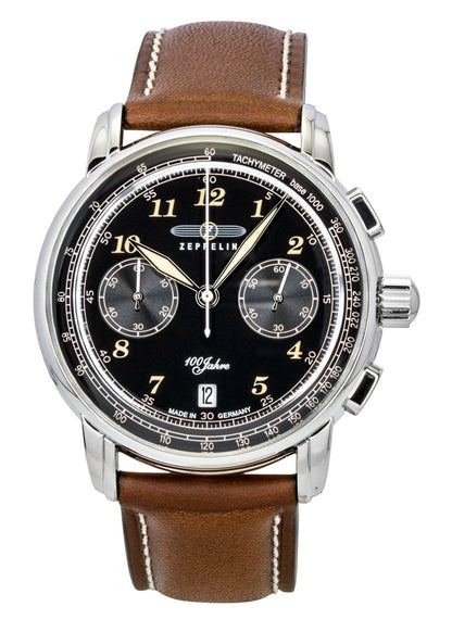Zeppelin 100 Jahre Chronograph Leather  Strap Black Dial Quartz 76743 Men's Watch
