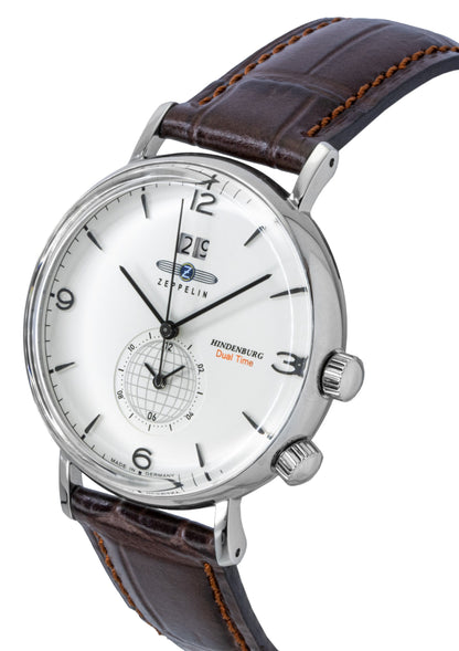 Zeppelin Hindenburg Brown Leather Strap Beige Dial Quartz 80445 Men's Watch