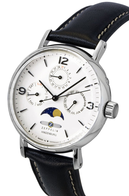 Zeppelin LZ 129 Hindenburg Moon Phase Leather Strap White Dial Quartz 80755 Women's Watch