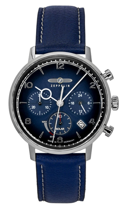 Zeppelin LZ 129 Hindenburg Chronograph Leather Strap Blue Dial Solar 80863n Men's Watch
