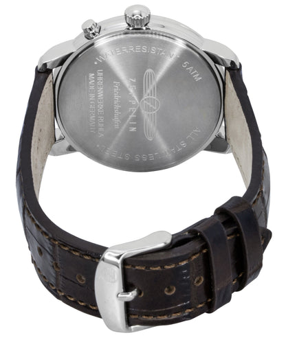 Zeppelin Friedrichshafen Brown Leather Strap Gold Dial Quartz 85365 Men's Watch