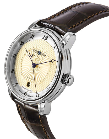 Zeppelin Friedrichshafen Leather Strap Gold Tone Dial Automatic 85565 Men's Watch