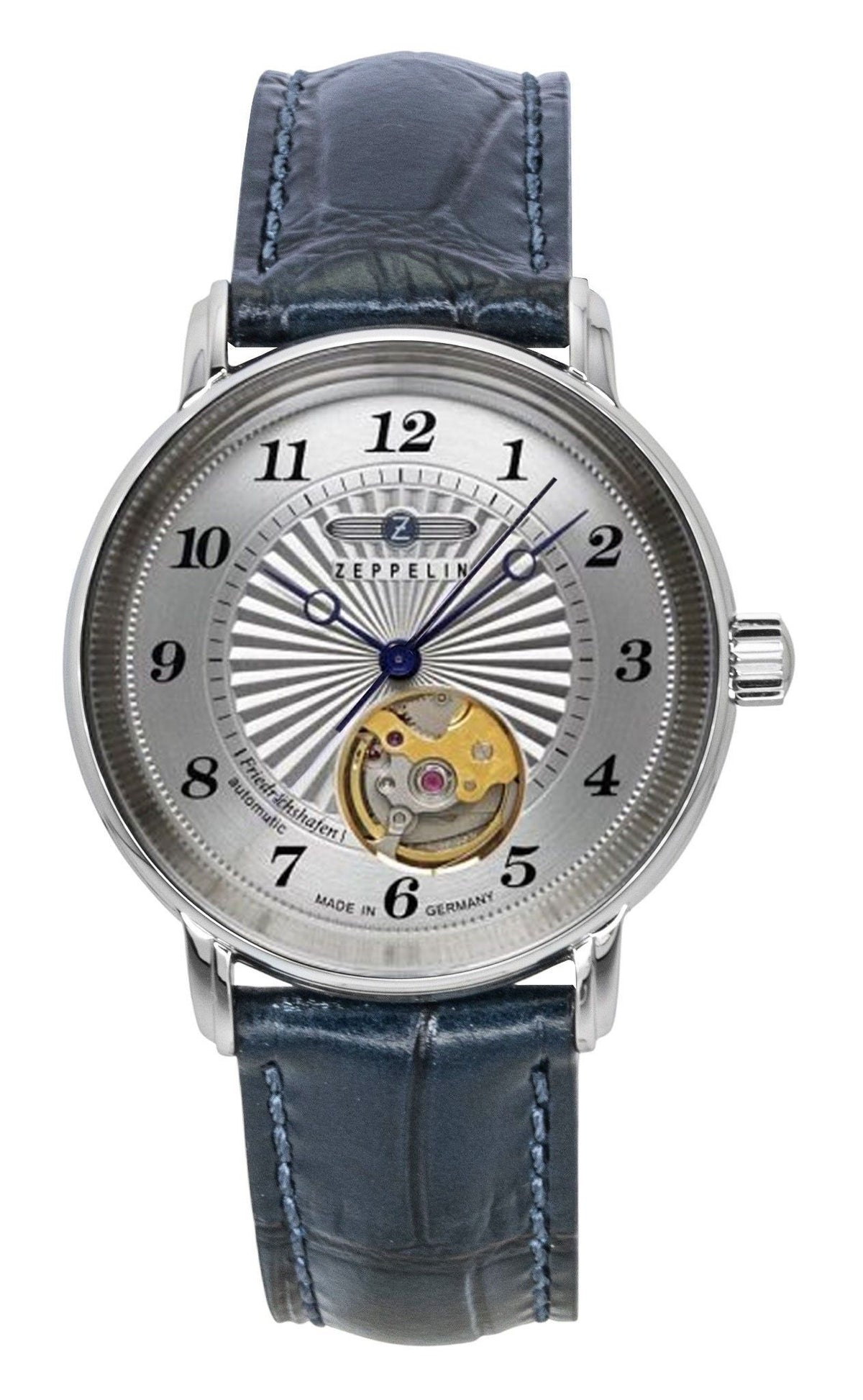 Zeppelin Friedrichshafen Leather Strap Open Heart Silver Dial Automatic 85671 Men's Watch