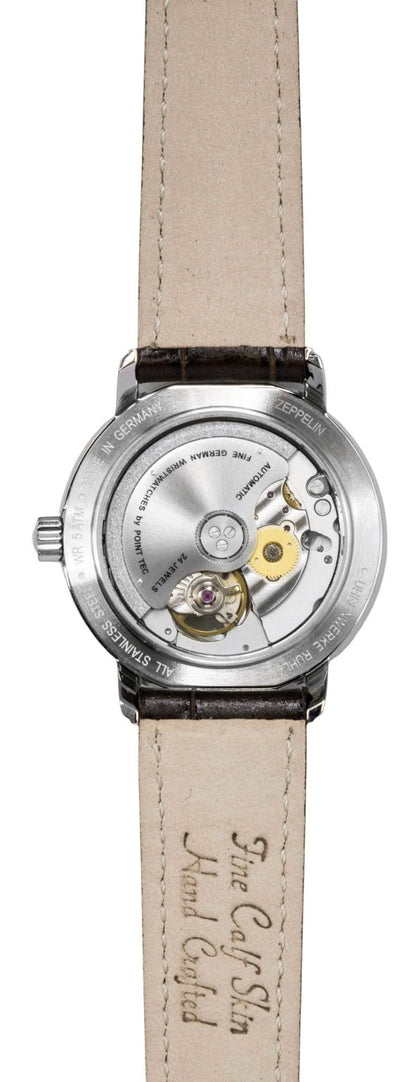Zeppelin Friedrichshafen Leather Strap Open Heart Gold Dial Automatic 85675 Women's Watch