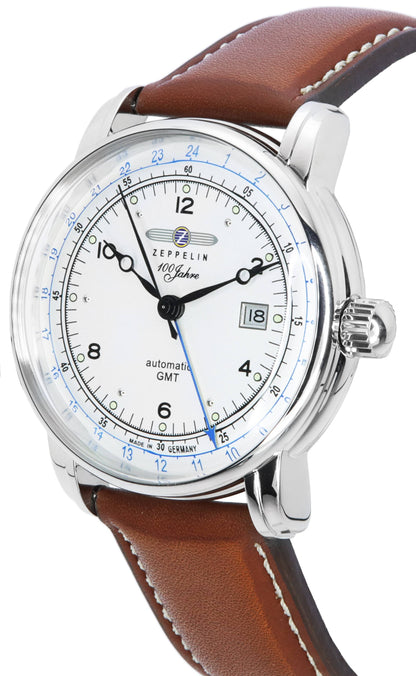 Zeppelin 100 Jahre GMT Leather Strap Silver Dial Automatic 86661 Men's Watch