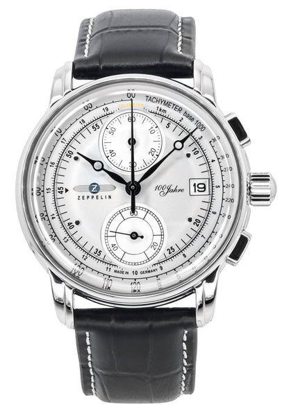 Zeppelin 100 Jahre Chronograph Leather Strap Silver Dial Quartz 86701 Men's Watch