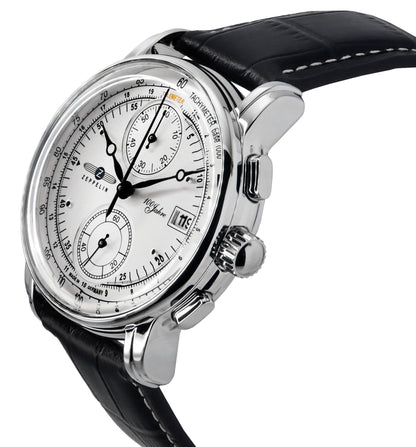 Zeppelin 100 Jahre Chronograph Leather Strap Silver Dial Quartz 86701 Men's Watch
