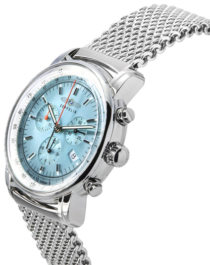 Zeppelin LZ14 Marine Chronograph Stainless Steel Ice Blue Dial Quartz 8886M3 Men's Watch