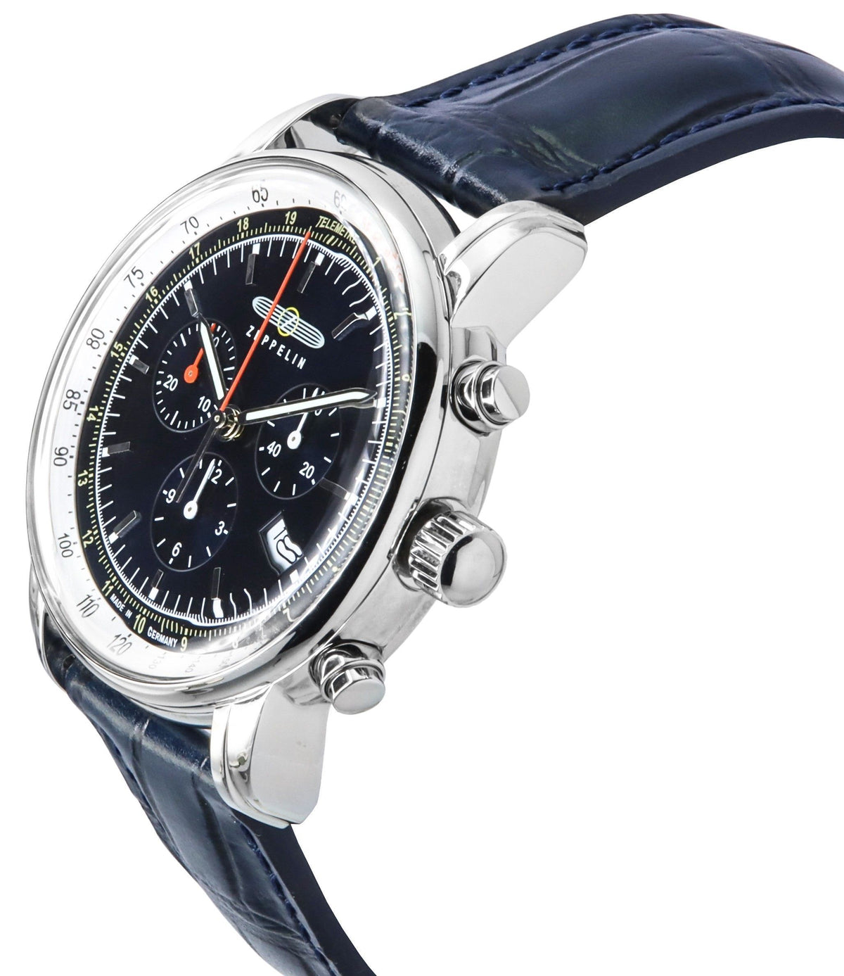 Zeppelin LZ 14 Marine Chronograph Leather Strap Blue Dial Quartz 88883 Men's Watch