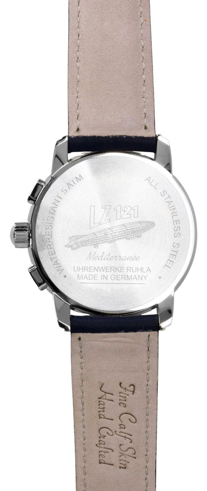 Zeppelin Mediterranee Chronograph Leather Strap Blue Dial Quartz 96703 Men's Watch
