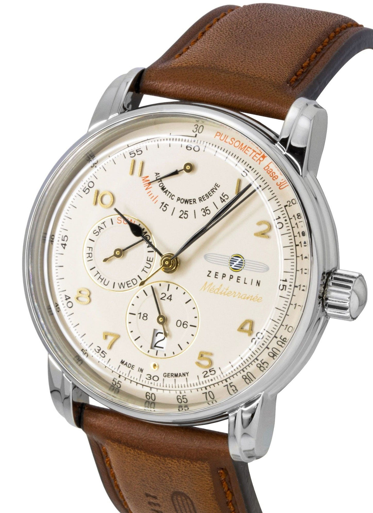 Zeppelin Mediterranee Leather Strap Champagne Dial Automatic 96905 Men's Watch